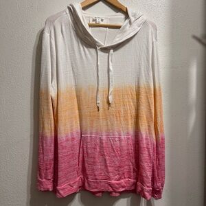 Market & Spruce Ombré Hoodie Top | Pink & Yellow Dip Dye | Women’s 2XL